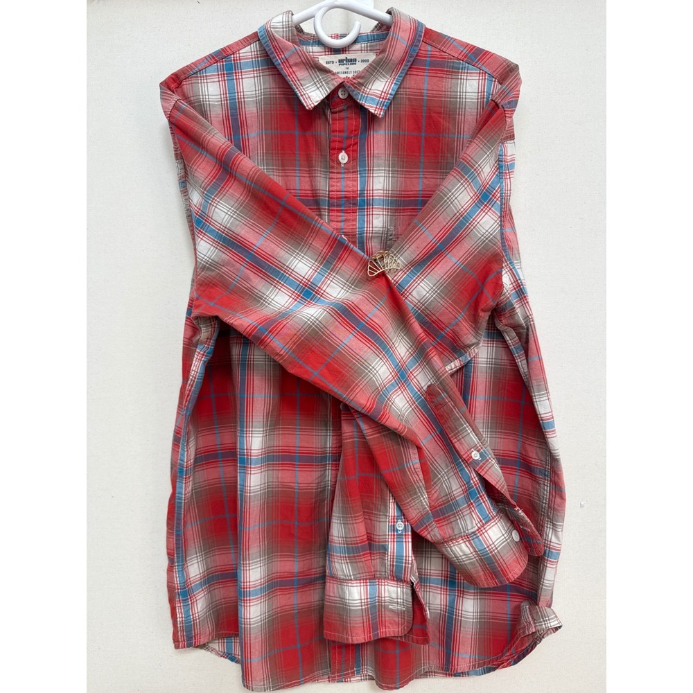 Urban Pipeline Ultimate Shirt Mens Large Red Blue Plaid Button Down Long Sleeve